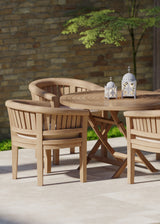 Juego de mesa espiral plegable redonda de teca de 120 cm con 4 sillas San Francisco.
