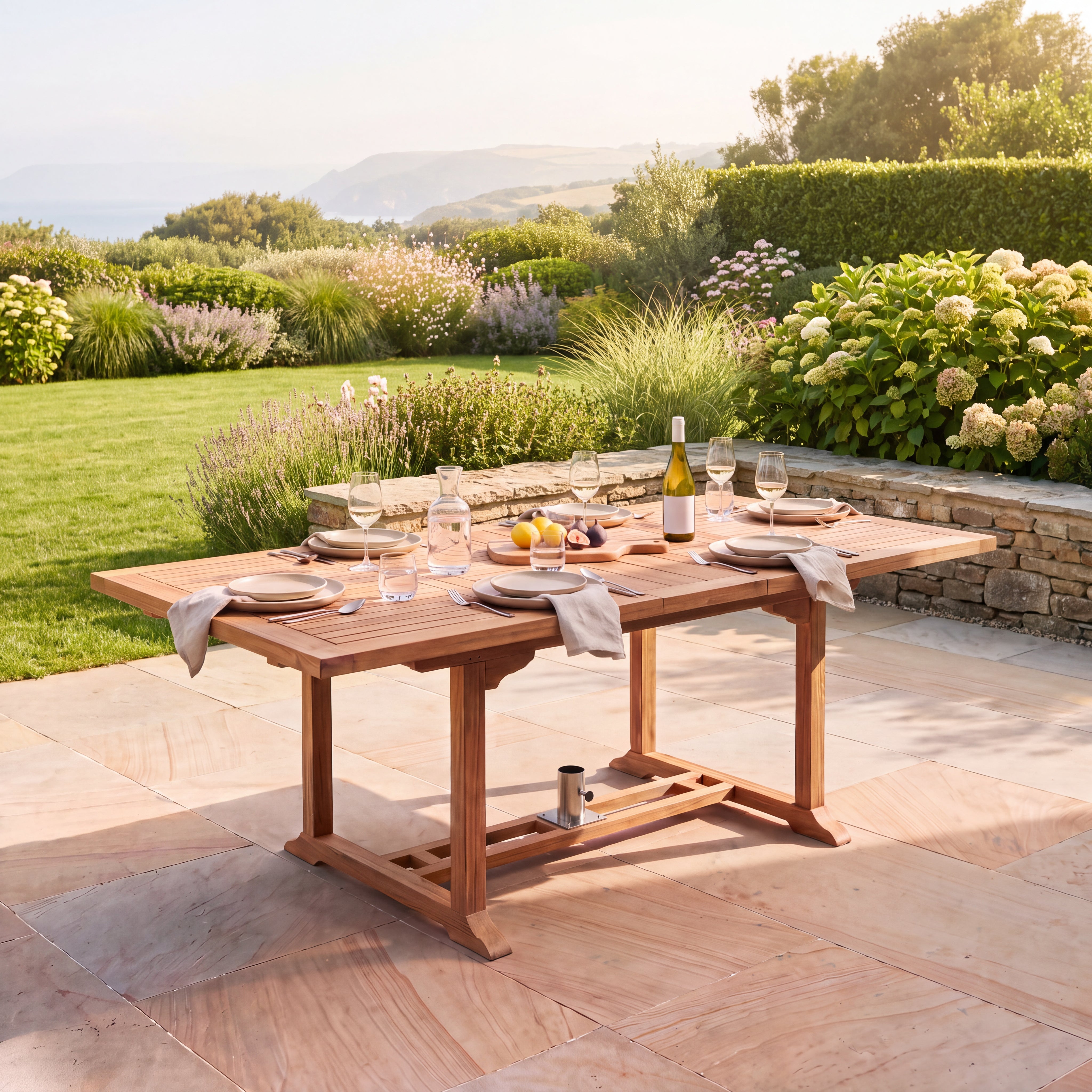Teakholz Gartentisch – ausziehbar, quadratisch-rechteckig, 120–170 cm