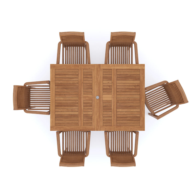 Mobili da giardino in teak da tavolo allungabile rettangolare da 120-170cm (6 sedie impilabili), compresi i cuscini.
