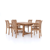 Teak Gartenmöbel Quadratisch bis Rechteckig 120-170cm Ausziehbarer Tisch (6 Oxford Stapelstühle) Inklusive Kissen.