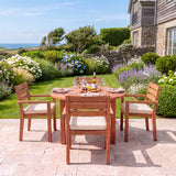 Teak Set 120cm Maximus Round Fixed Table, 4cm Top (4 x Marlow Stacking Chairs) Cushions Included: Beautiful Outdoor Teak Seat - UK and Ireland garden setting - image 5
