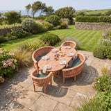 Teak Set Oval 180-240cm Extending Table 4cm Top (2 San Francisco Chairs 2 Benches) Cushions included - Contemporary Teak Garden Dining Set - UK and Ireland garden setting - image 1