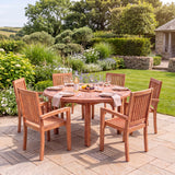 Maximus 150cm Round Teak Garden Dining Set with 6 Henley Stacking Chairs - Compact Outdoor Dining Set - UK and Ireland garden setting - image 2