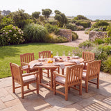 Teak Round to Oval 120-170cm Extending Table, 4cm Top with 6 Warwick Chairs, Free Cushions: Minimalist Dining Set with Premium Construction - UK and Ireland garden setting - image 1