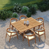Teak Square to Rectangle 120–170cm Extending Table with 6 Sydney Chairs – Teak Garden Dining Set