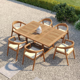Teak Square to Rectangle 120–170cm Extending Table with 6 Sydney Chairs – Teak Garden Dining Set