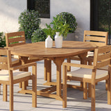Teak Round-to-Oval 120–170cm Extending Table with 6 Marlow Stacking Chairs – Teak Garden Dining Set