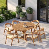 Teak Round to Oval 120cm-170cm Extending Table with 6 Sydney Chairs – Teak Garden Dining Set