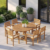 Teak Round-to-Oval 120–170cm Extending Table with 6 Marlow Stacking Chairs – Teak Garden Dining Set