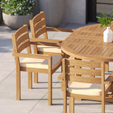 Teak Round-to-Oval 120–170cm Extending Table with 6 Marlow Stacking Chairs – Teak Garden Dining Set