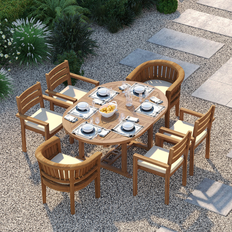 Teakholz Gartenmöbel-Set – ausziehbarer rund-ovaler Gartentisch 120–17