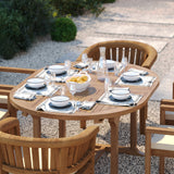 Teak Round to Oval 120cm-170cm Extending Table with 4 Marlow Stacking Chairs & 2 San Francisco Chairs – Teak Garden Dining Set