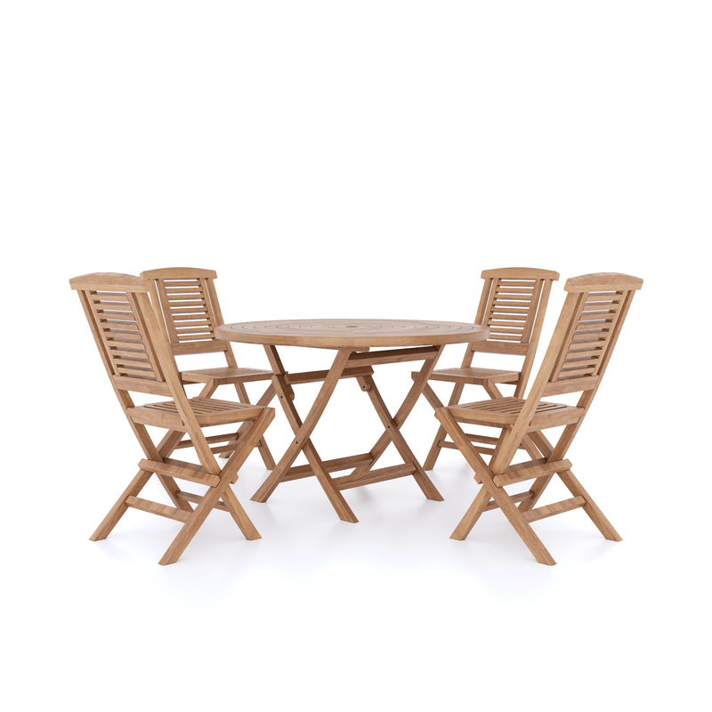 Conjunto de muebles de jardín de teca mesa plegable en espiral de 120 cm (4 sillas plegables) incluidos cojines.