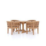 Set di mobili da giardino in teak da 120 -170cm da tavolo rotondo a ovale 4 sedie in teak San Francisco, cuscini inclusi.