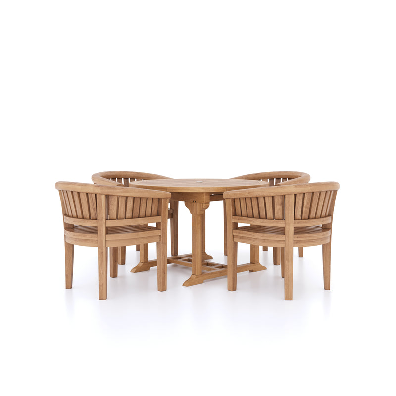 Set di mobili da giardino in teak da 120 -170cm da tavolo rotondo a ovale 4 sedie in teak San Francisco, cuscini inclusi.