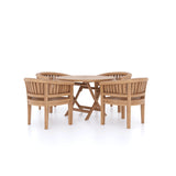 Conjunto de muebles de jardín de teca mesa plegable redonda de 120 cm Sunshine 4 sillas San Francisco de teca, cojines incluidos.