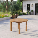 Ronde Maximus teakhouten tafel van 120 cm met een blad van 4 cm dik.