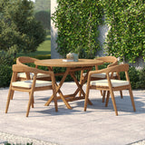 Teakholz-Set: 120 cm Sunshine Klapptisch 4 cm Tischplatte und 4 Sydney-Stühlen – modernes Teakholz-Outdoor-Möbelset