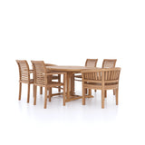 Meubles de jardin en teck rond à ovale 120-170cm table gigogne (4 chaises empilables 2 chaises San Francisco) Y compris les oreillers.
