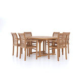 CLEARANCE Teak Round to Oval 120-170cm Extending Table, 4cm Top (6 Oxford Stacking Chairs) cushions included.