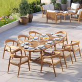 Teak 180-240cm Oval Extending Table 4cm Top with 8 Sydney Chairs – Teak Garden Dining Set