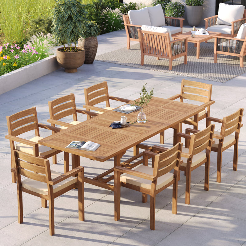 Teakholz Gartenmöbel-Set – ausziehbarer rechteckiger Gartentisch 180–2