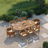 Teak 180–240cm Oval Extending Table with 6 Marlow Stacking Chairs & 2 San Francisco Chairs – Teak Garden Dining Set