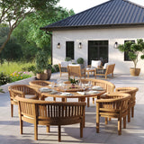 Set da pranzo in teak composto da un tavolo rotondo Maximus da 180 cm con 4 sedie San Francisco e 2 panche San Francisco – Set da pranzo da giardino contemporaneo in teak
