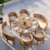 Set da pranzo in teak composto da un tavolo rotondo Maximus da 180 cm con 4 sedie San Francisco e 2 panche San Francisco – Set da pranzo da giardino contemporaneo in teak