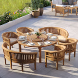 Set da pranzo in teak composto da un tavolo rotondo Maximus da 180 cm con 4 sedie San Francisco e 2 panche San Francisco – Set da pranzo da giardino contemporaneo in teak