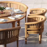 Set da pranzo in teak composto da un tavolo rotondo Maximus da 180 cm con 4 sedie San Francisco e 2 panche San Francisco – Set da pranzo da giardino contemporaneo in teak