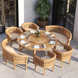 Set da pranzo in teak composto da un tavolo rotondo Maximus da 180 cm con 4 sedie San Francisco e 2 panche San Francisco – Set da pranzo da giardino contemporaneo in teak