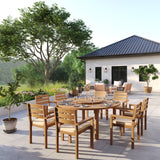 Teakholz Set 180 cm Maximus Rundtisch mit 8 Marlow Stapelstühle – Teakholz Outdoor Dining Set
