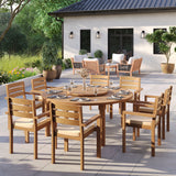 Teakholz Set 180 cm Maximus Rundtisch mit 8 Marlow Stapelstühle – Teakholz Outdoor Dining Set