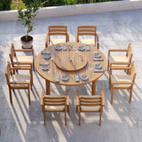 Teakholz Set 180 cm Maximus Rundtisch mit 8 Marlow Stapelstühle – Teakholz Outdoor Dining Set