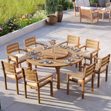 Teakholz Set 180 cm Maximus Rundtisch mit 8 Marlow Stapelstühle – Teakholz Outdoor Dining Set