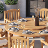 Set da pranzo in teak composto da un tavolo rotondo fisso Maximus da 180 cm e 8 sedie Warwick – Elegante set da giardino in teak
