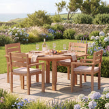 Teak Set 120cm Maximus Round Fixed Table, 4cm Top (4 x Marlow Stacking Chairs) Cushions Included: Beautiful Outdoor Teak Seat - UK and Ireland garden setting - image 1