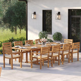 Teak Set 200–300cm Rectangle Extending Table 4cm Top with 10 Marlow Stacking Chairs – Teak Garden Dining Set