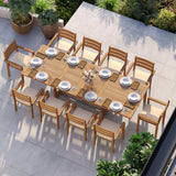 Teak Set 200–300cm Rectangle Extending Table 4cm Top with 10 Marlow Stacking Chairs – Teak Garden Dining Set