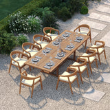 Teak Set 200-300cm Rectangle Extending Table 4cm Top with 10 Sydney Chairs – Premium European Garden Dining Set