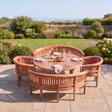 Teak Set 150cm Maximus Round Table 4cm Top (2 San Francisco Benches, 2 San Francisco Chairs) Cushions included- Premium Teak Garden Furniture Set - UK and Ireland garden setting - image 1