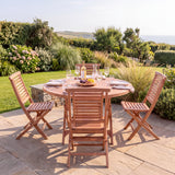 Teak Set 120cm Spiral Folding Table with 4 Folding Chairs: Compact Outdoor Dining Set with Folding Design - UK and Ireland garden setting - image 2