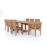 Teak 180cm to 240cm Oval Extending Table with 6 Henley Stacking Chairs & 2 Francisco Chairs