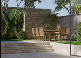 Salon de jardin en teck Ovale 180-240cm Table gigogne 4cm plateau (8 chaises empilables Henley) coussins compris.