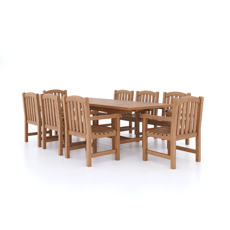 Mobili da giardino in teak tavolo estraibile rettangolare 180-240cm con piatto da 4cm (con 8 sedie Warwick) Compresi i cuscini.