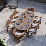 Teak 180cm to 240cm Oval Extending Table with 6 Henley Stacking Chairs & 2 Francisco Chairs