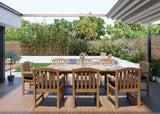 Teak garden furniture 180-240cm rectangular extending table with 4cm top (with 8 Warwick chairs) including cushions.