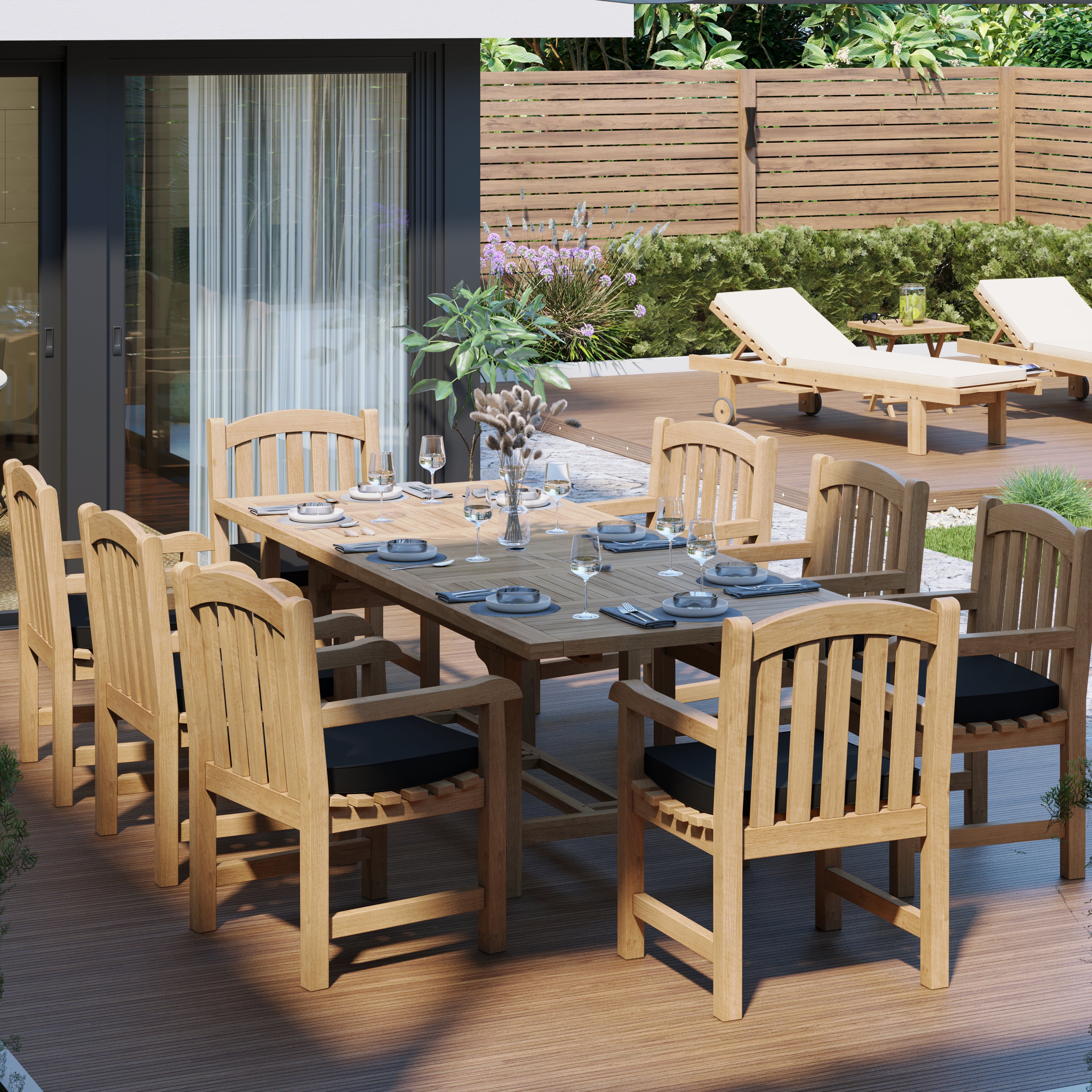 Teak garden furniture 180-240cm rectangular extendable table with 4cm