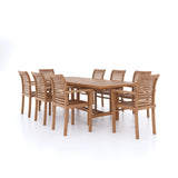 Table coulissante de 180-240cm de rectangle de meubles de jardin de teck (8 chaises empilables d'Oxford) comprenant des oreillers